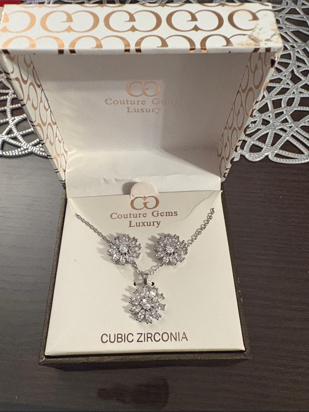 Silver Cubic Zirconia Necklace - White
